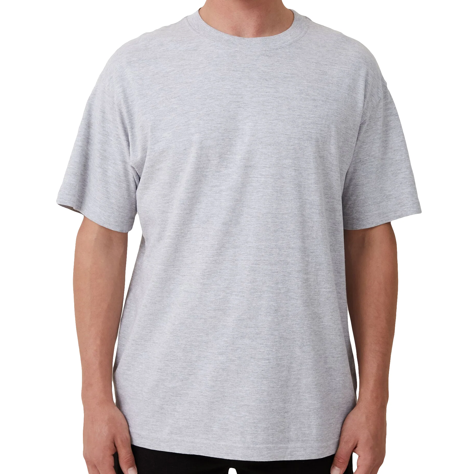 Mens Basic Plain Blank Crew Tee Tops Shirts - Grey